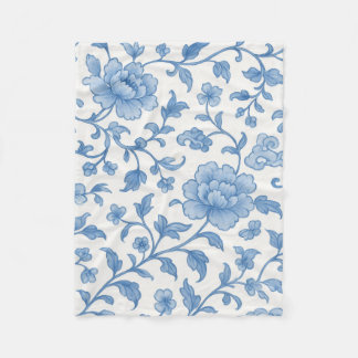 Blaue florale Chinoiserie-Pfingstrosen-Muster-Flie Fleecedecke
