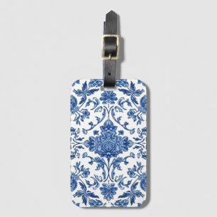 Blaue florale Chinoiserie Wasserfarbe Weiß Gepäckanhänger