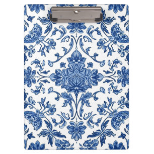 Blaue florale Chinoiserie Wasserfarbe Weiß Klemmbrett
