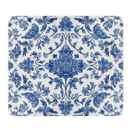 Blaue florale Chinoiserie Wasserfarbe Weiß Schneidebrett