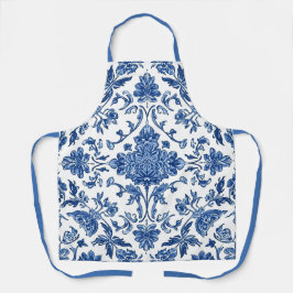 Blaue florale Chinoiserie Wasserfarbe Weiß Schürze