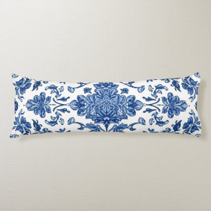 Blaue florale Chinoiserie Wasserfarbe Weiß Seitenschläferkissen