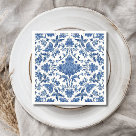 Blaue florale Chinoiserie Wasserfarbe Weiß Serviette