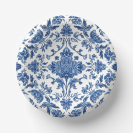 Blaue florale Chinoiserie Weiße Aquarellmalerei Pappteller