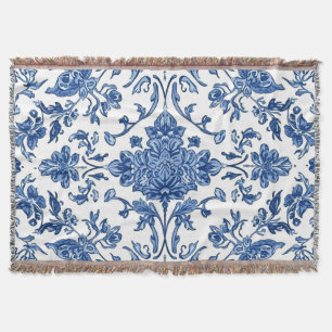 Blaue florale Chinoiserie Weiße Wasserfarbe Decke