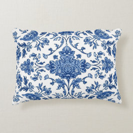 Blaue florale Chinoiserie Weiße Wasserfarbe Dekokissen