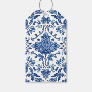 Blaue Florale Chinoiserie Weiße Wasserfarbe Geschenkanhänger