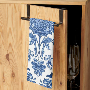 Blaue florale Chinoiserie Weiße Wasserfarbe Geschirrtuch