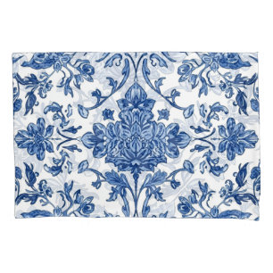 Blaue florale Chinoiserie Weiße Wasserfarbe Kissenbezug