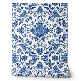 Blaue florale Chinoiserie Weiße Wasserfarbe Tapete
