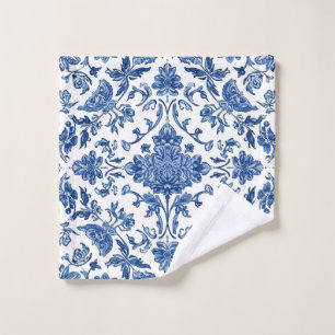 Blaue florale Chinoiserie Weiße Wasserfarbe Waschlappen