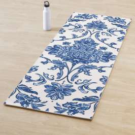 Blaue florale Chinoiserie weiße Wasserfarbe Yogamatte
