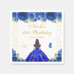 Blaue Florale Dunkelhaarige Haar Prinzessin Geburt Serviette