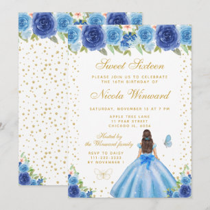 Blaue Florale Dunkelhaarige Haar Prinzessin Sweet Einladung