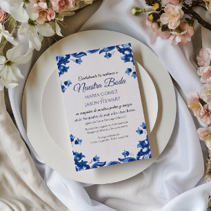 Blaue Florale Elegante Fiesta Spanische Hochzeit Einladung