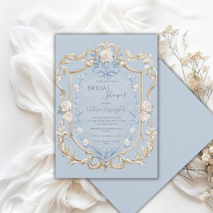 Blaue florale elegante goldene Rahmen Brautparty Einladung