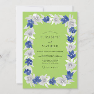 Blaue Florale Frühlingsromanze Hochzeit Einladung