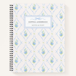 Blaue florale grandmillennial personalisierte Spir Notizbuch