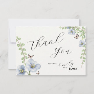 Blaue Florale Hochzeit Dankeskarte