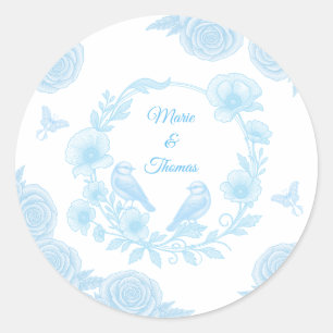 Blaue Florale Hochzeit 💙 Personalisierte Namen Runder Aufkleber