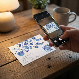 Blaue florale Hochzeits-RSVP-QR-Code-Antwortkarte Begleitkarte
