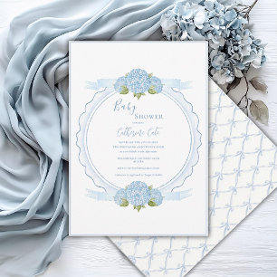 Blaue Florale Hortensien Elegante Babyparty  Einladung