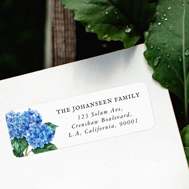 Blaue Florale Hortensien-Grün-Rücksendeadresse (Von Creator hochgeladen)