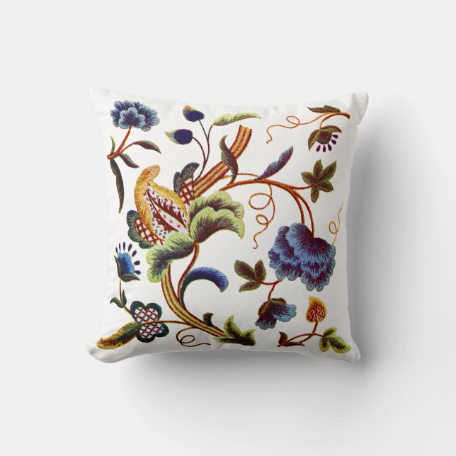 Blaue florale Jacobobohne Imitate Stickerei Pillow Kissen (Vorderseite)