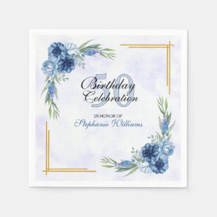 Blaue Florale Klassische Elegante Damen 50. Geburt Serviette