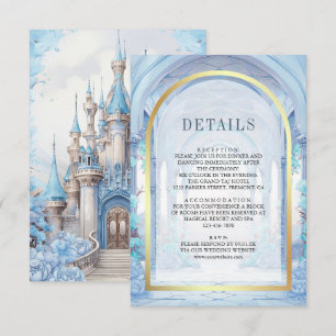 Blaue Florale Märchenschloss Hochzeitsdetails Begleitkarte