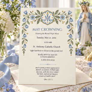Blaue florale Marien-Mai-Krönung katholisch Einladung