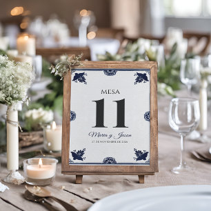 Blaue Florale Otomi Einfache Fiesta Spanische Hoch Tischnummer