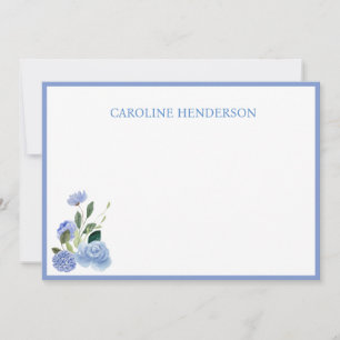 Blaue florale personalisierte Namens-Flat-Notizkar Mitteilungskarte