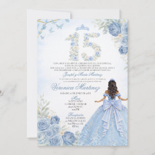 Blaue Florale Quinceañera Elegante Prinzessin Einladung