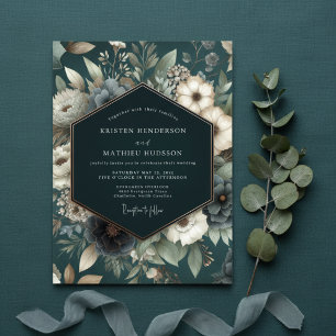 Blaue Florale Romantische Hochzeit Einladung