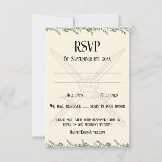 Blaue florale Schwerter und D20-RPG-inspirierte RS RSVP Karte