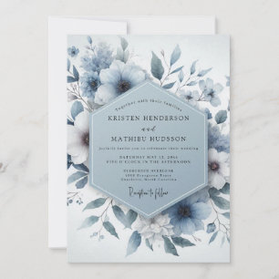 Blaue Florale Traumhochzeit Einladung