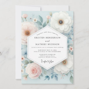 Blaue Florale Traumhochzeit Einladung