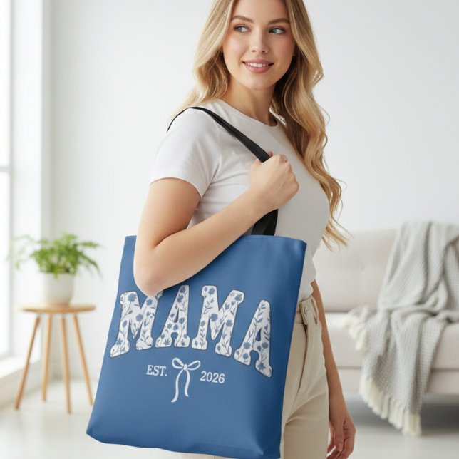 Blaue florale Varsity-Mama-Damenmode Tasche (Von Creator hochgeladen)