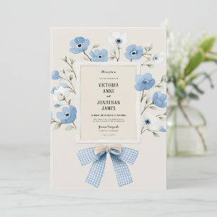 Blaue florale Vintage-Whimsical-Hochzeits-Einladun Einladung