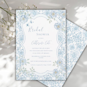 Blaue Florale Whimsische Elegante Brautparty  Einladung