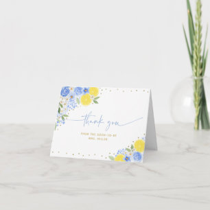 Blaue Florale Zitronen-Hochzeitsdusche Main Squeez Dankeskarte