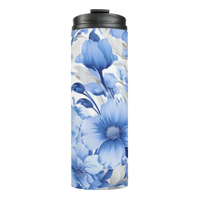 Blaue Floralsymphonie Thermosbecher (Vorderseite)