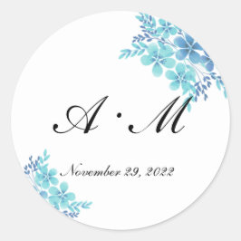 Blaue florenromantische Monogramm-Hochzeitstickeri Runder Aufkleber