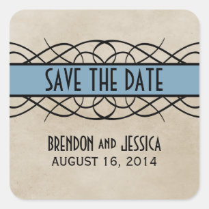 Blaue Flourish-Rand Save-the-Date-Aufkleber Quadratischer Aufkleber