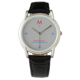 blaue Flugzeuge mit Namen und Startseite, Flugstil Armbanduhr