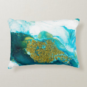 Blaue Fluid Art mit goldenem Glitter, kreative Abs Dekokissen