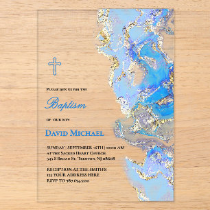 blaue Fluid-Marmor-Taufe Acryl-Einladung Acryleinladungen