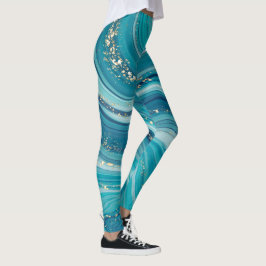 Blaue, flüssige Marmormor-Leggings Leggings