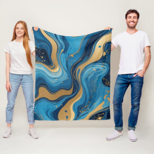 Blaue Flüssigkeit mit goldenen Tropfen Fleecedecke